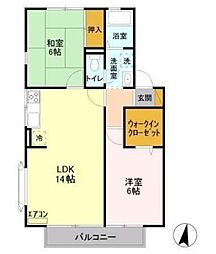 アークヒルズI 1階2LDKの間取り