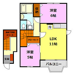 サンライトハウスB棟 2LDKの間取図画像