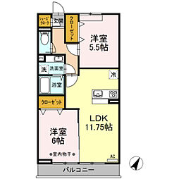 京王相模原線 京王永山駅 徒歩11分の賃貸アパート 2階2LDKの間取り