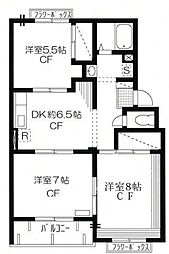 JR青梅線 小作駅 バス8分 中原北下車 徒歩1分の賃貸マンション 2階3DKの間取り
