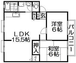 サンライフ山戸 2LDKの間取図画像