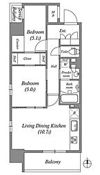 コスモグラシア三ノ輪 9階2LDKの間取り