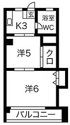 鶴マンション 1階2Kの間取り