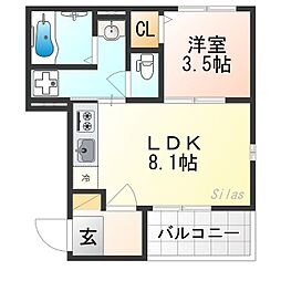 Bloom’s Terrace Nagitsuji 3階1LDKの間取り