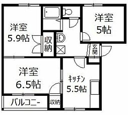 パークハイツ東町A棟 3Kの間取図画像