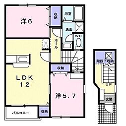 グランツ壱番館 2階2LDKの間取り