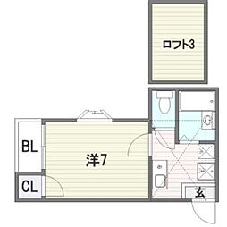 レールスター吉塚 1Kの間取図画像