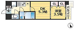 LAV神戸三宮 2Kの間取図画像