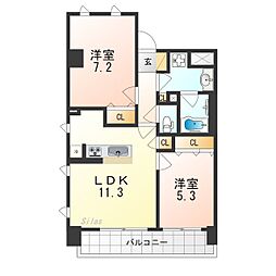 ブランシエスタ山科大塚 2階2LDKの間取り