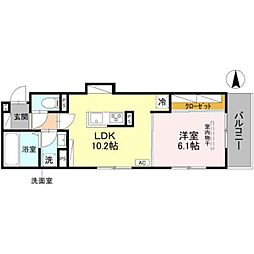 D-ROOM壬生森町 2階1LDKの間取り