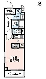 プレール・ドゥーク学芸大学II 1階ワンルームの間取り
