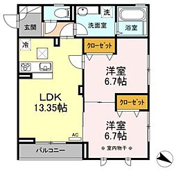 ドルフクレセント八番館 2LDKの間取図画像