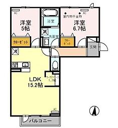D-room高坂弐番町 3階2LDKの間取り