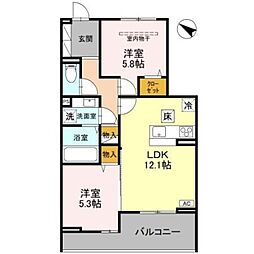 D-ROOM八幡町 1階2LDKの間取り
