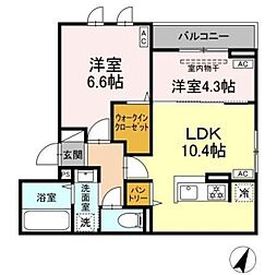 セレスティア坂下 2階2LDKの間取り