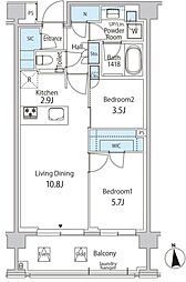 グリーンレジデンス赤坂 2LDKの間取図画像