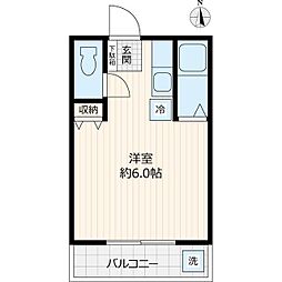 イーストハイム 2階ワンルームの間取り
