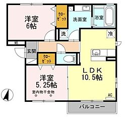 ローテンブルク 3階2LDKの間取り