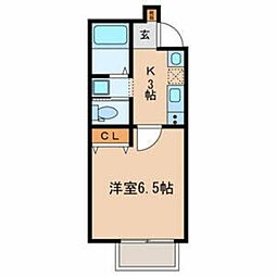 キャメル松戸岩瀬 2階1Kの間取り