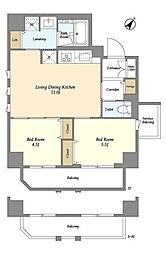 リテラス三ノ輪ウエスト 2LDKの間取図画像