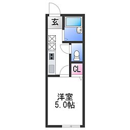 岩出市山アパート 1Kの間取図画像