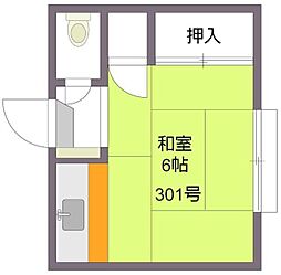 西坂ビル 3階ワンルームの間取り