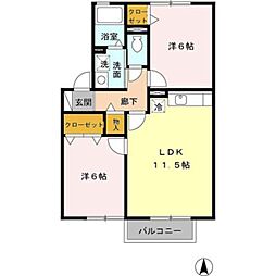 グラン・コンフォールC棟 2階2LDKの間取り