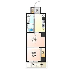 エグゼ新北野 2Kの間取図画像