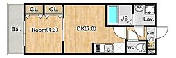 ジーメゾン昭島中神 1DKの間取図画像