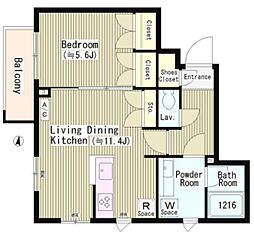 ファレール笹塚 2階1LDKの間取り