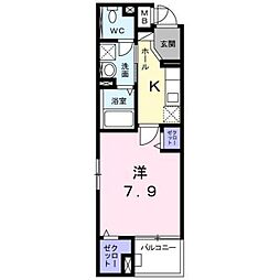 プランドール美鶴 1Kの間取図画像