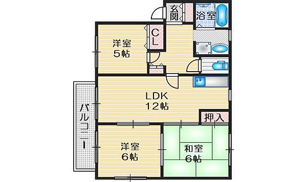 パーシモンハウスIIA棟 ｜大阪府吹田市佐井寺南が丘(賃貸アパート3LDK・1階・61.50㎡)の写真 その2