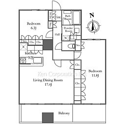 富久クロスグリーンレジデンス 2LDKの間取図画像