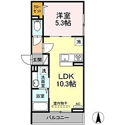 D-paina紺屋町 2階1LDKの間取り