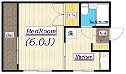 ドゥムーレ文京 3階1Kの間取り