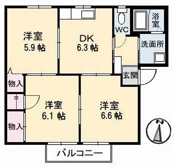 セントラルパーク　Ｃ棟 C0106｜岡山県倉敷市笹沖(賃貸アパート3DK・1階・54.34㎡)の写真 その2