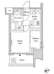 ザ・パークハビオ北千住 9階1DKの間取り