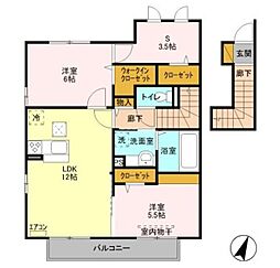 バレーヌB 2LDKの間取図画像