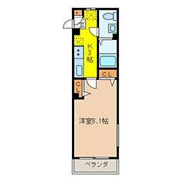 フローレス六番館 3階1Kの間取り