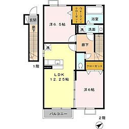 スカイフィールド 2階2LDKの間取り