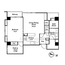 ローゼンハイツ西麻布 1LDKの間取図画像