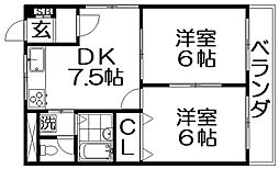 レオハイム春日山 5階2DKの間取り