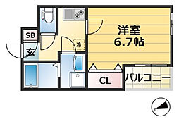 ワコーレヴィータ大開ステーシア 1階1Kの間取り