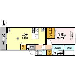 orchidea　大鳥 3階1LDKの間取り