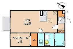 レセンテ紫峰ヶ丘D 1階1LDKの間取り