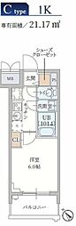 プランドール新北野 1Kの間取図画像