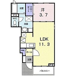 パークサイド 1階1LDKの間取り