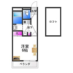 レオパレスなでしこ荘 2階1Kの間取り