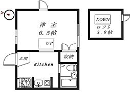 ハイム駒込 2階1Kの間取り