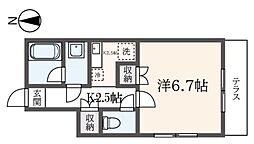 カトルセゾン 1階1Kの間取り